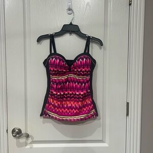 Free Country Pink and Black Patterned Tankini Size: Large